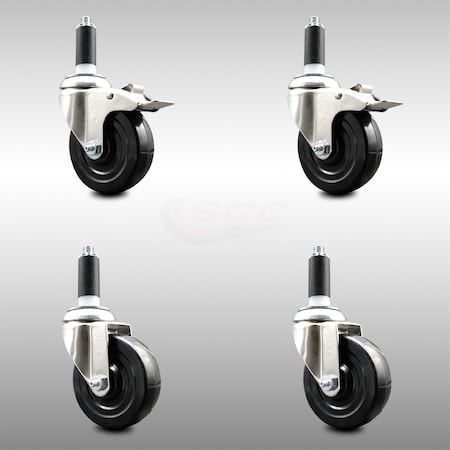Service Caster 4 Inch 316SS Hard Rubber Swivel 1-1/8 Inch Expanding Stem Caster Lck Brake, 2PK SCC-SS316TTLEX20S414-HRS-2-S-2-118